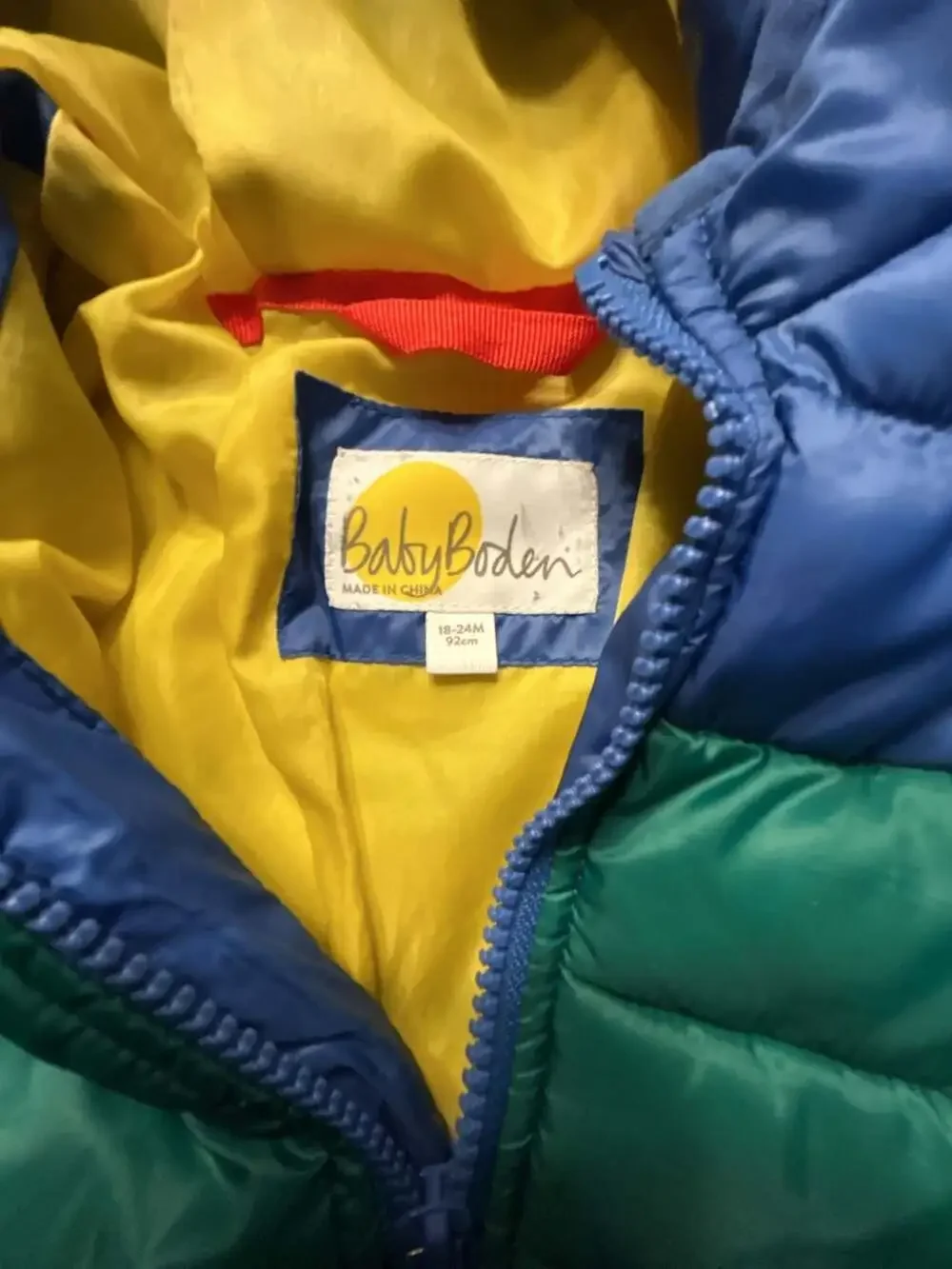 Baby Boden Colorblock Hooded Puffer Jacket
